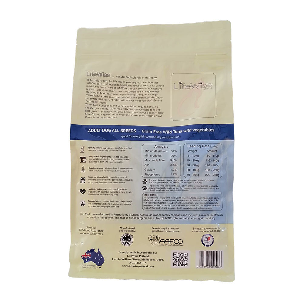 LIFEWISE grain free Wild Tuna with vegetables Dry Dog Food back