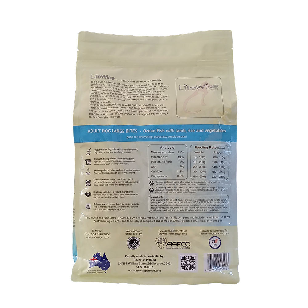 LIFEWISE Ocean Fish Large Bites with Rice Dry Dog Food back