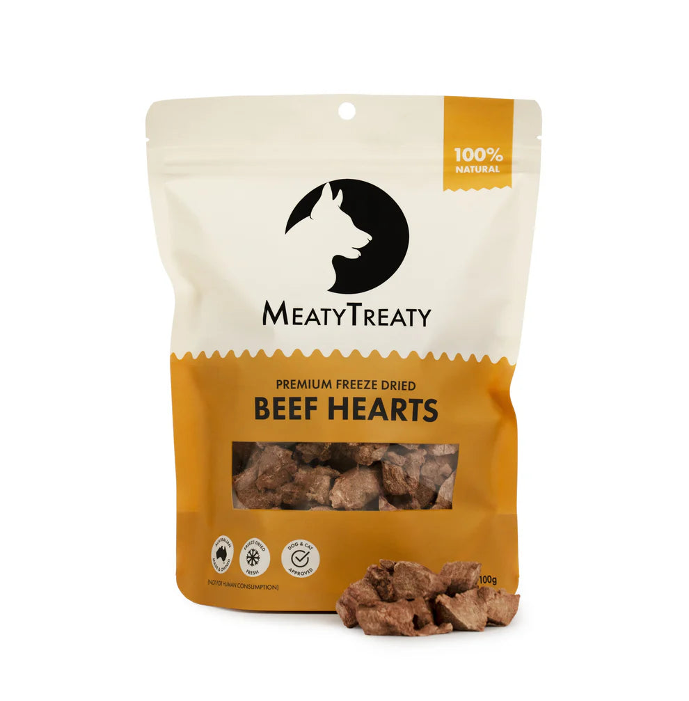 MEATY TREATY Freeze Dried Beef Hearts Dogs & Cats Treat 100G