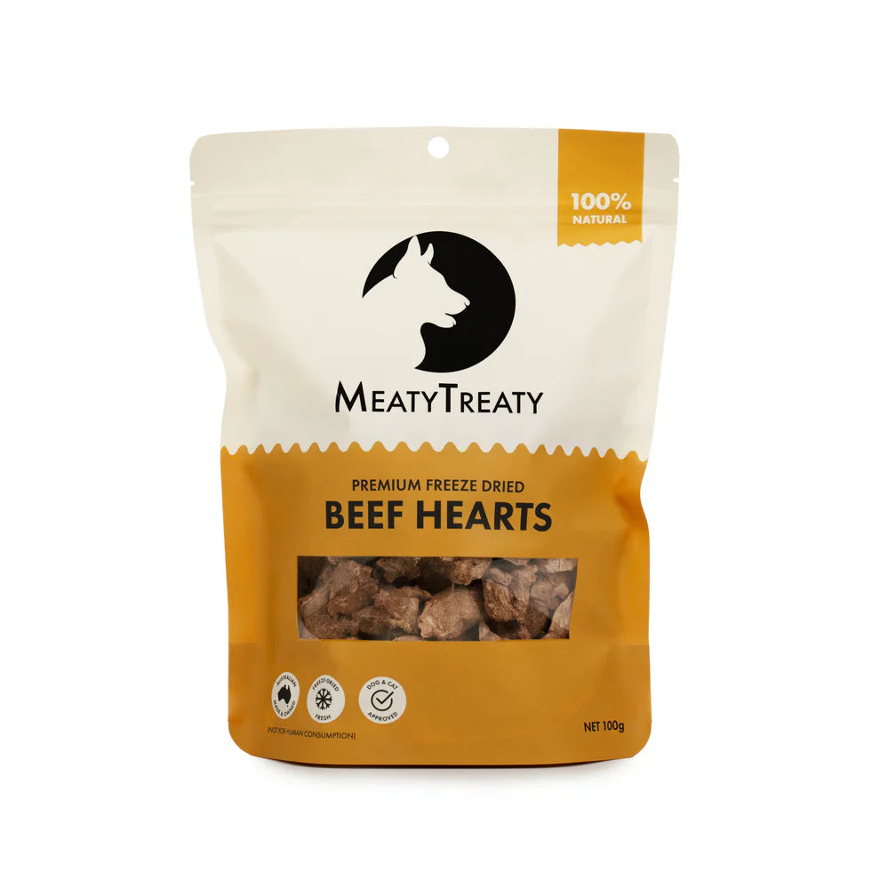 MEATY TREATY Freeze Dried Beef Hearts Dogs & Cats Treat 100G