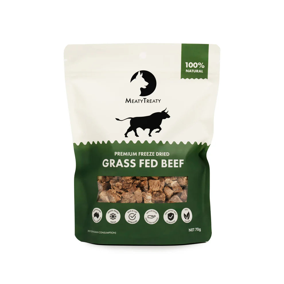 MEATY TREATY Freeze Dried Grass Fed Beef Dogs & Cats Treat 70G