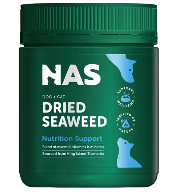 NAS Dried Seaweed nutrition supplement for dogs and cats sourced from King Island Tasmania