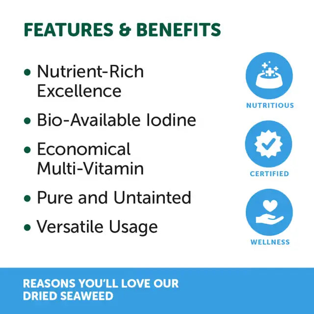 NAS Dried Seaweed features and benefits including bioavailable iodine, vitamins and minerals