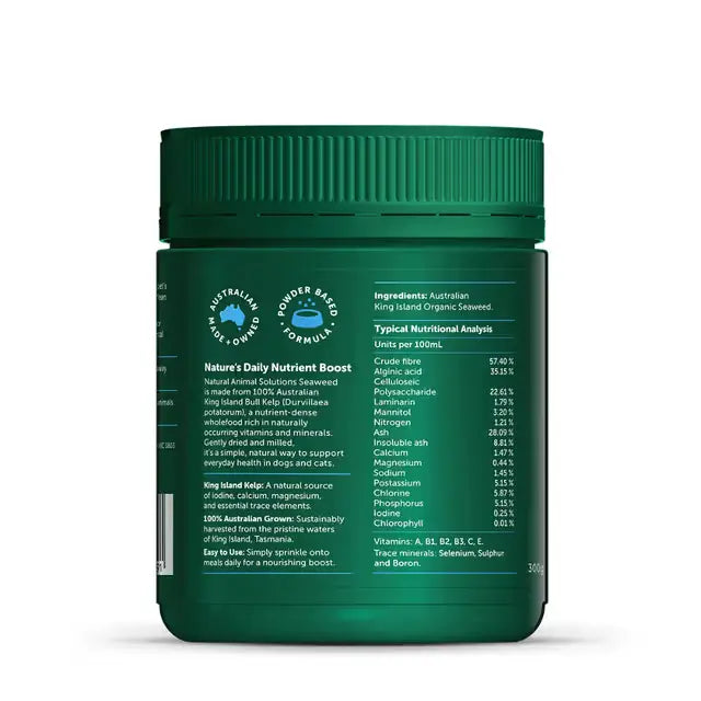 NAS Dried Seaweed ingredients and typical nutritional analysis for dogs and cats
