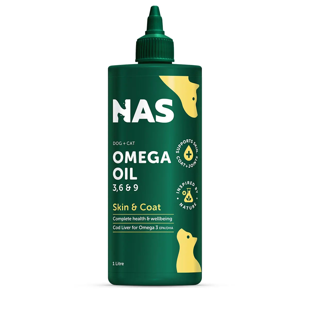 natural animal solutions omega oil 3, 6, and 9 for dogs and cats 1L front