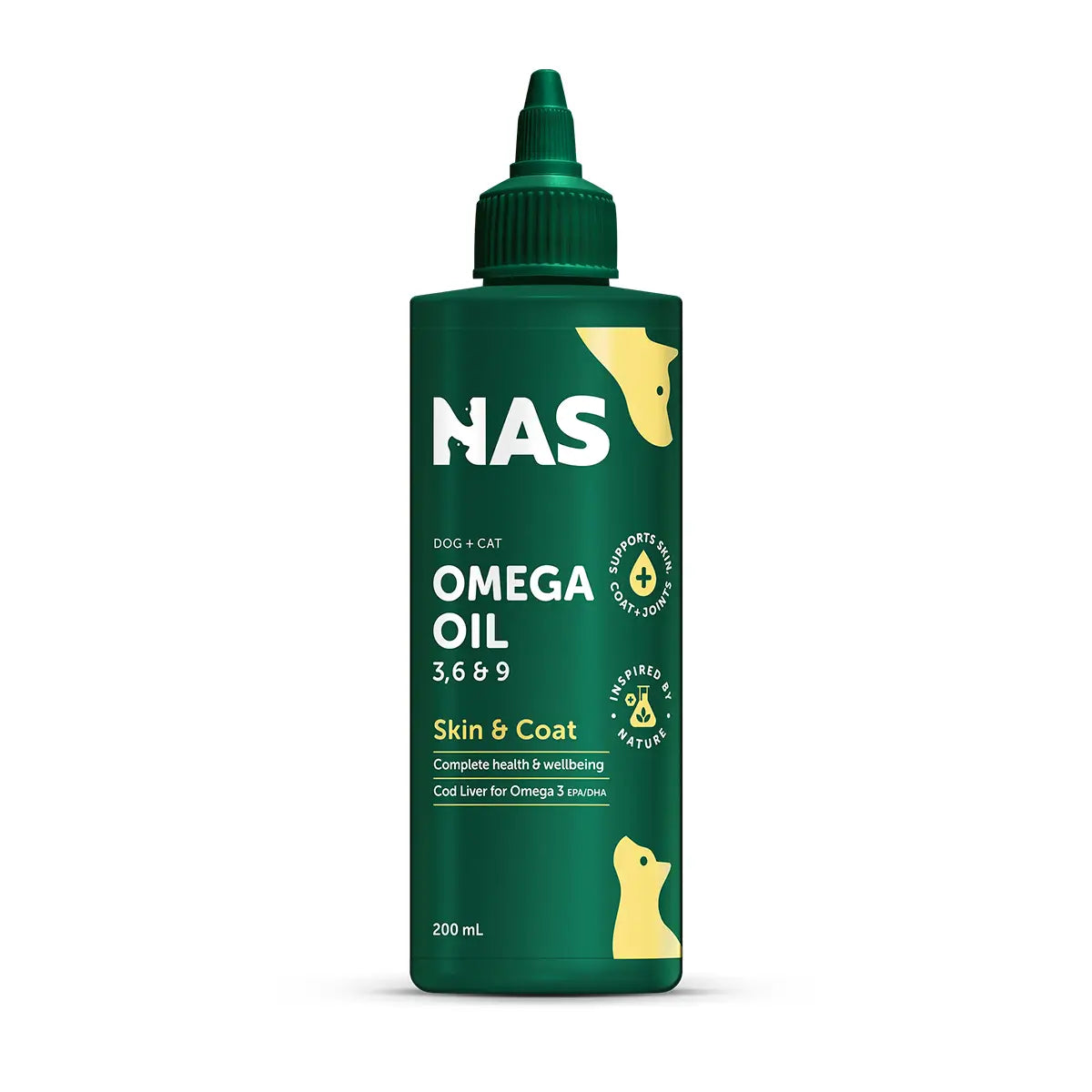 natural animal solutions omega oil 3, 6, and 9 for dogs and cats 200ml front