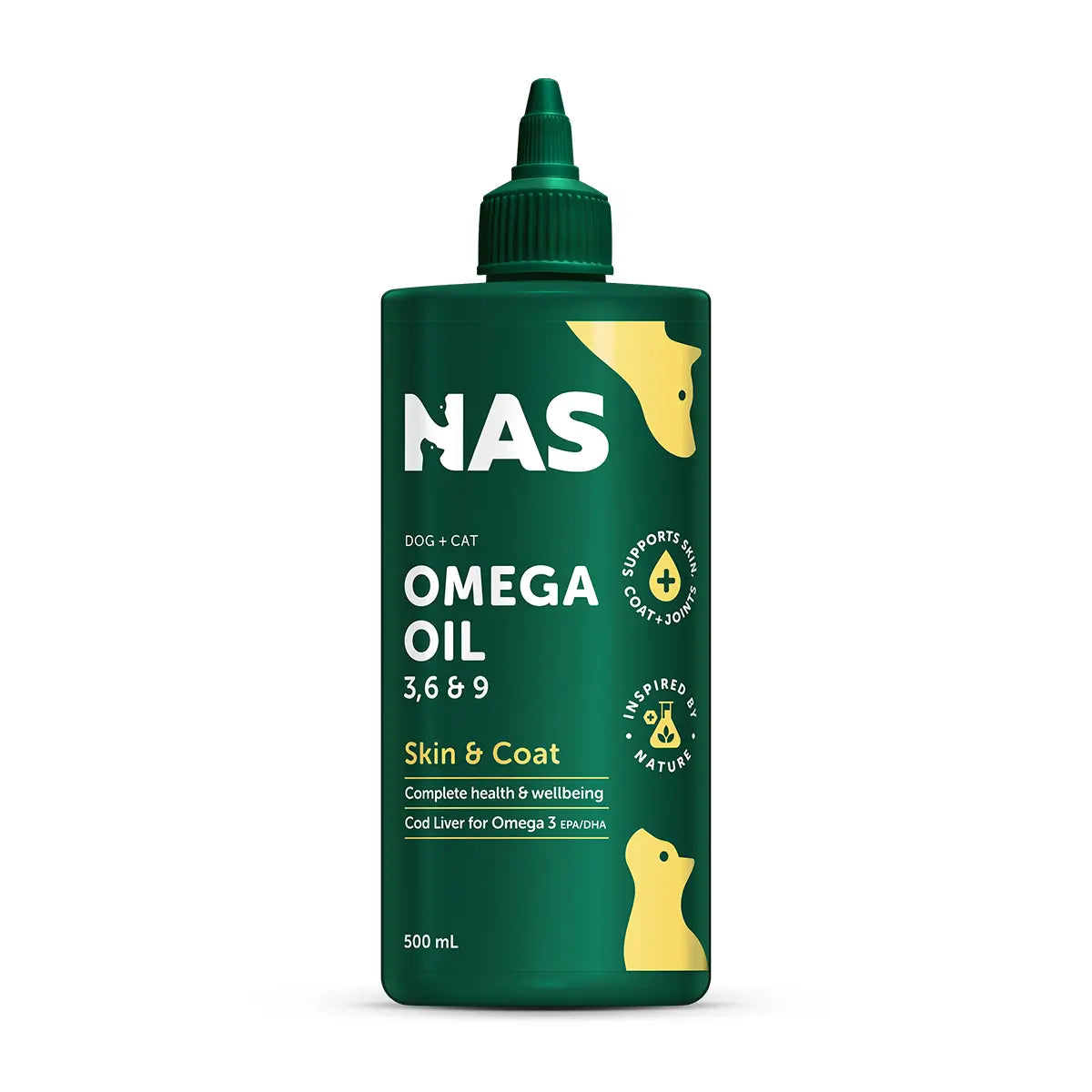natural animal solutions omega oil 3, 6, and 9 for dogs and cats 500ml front