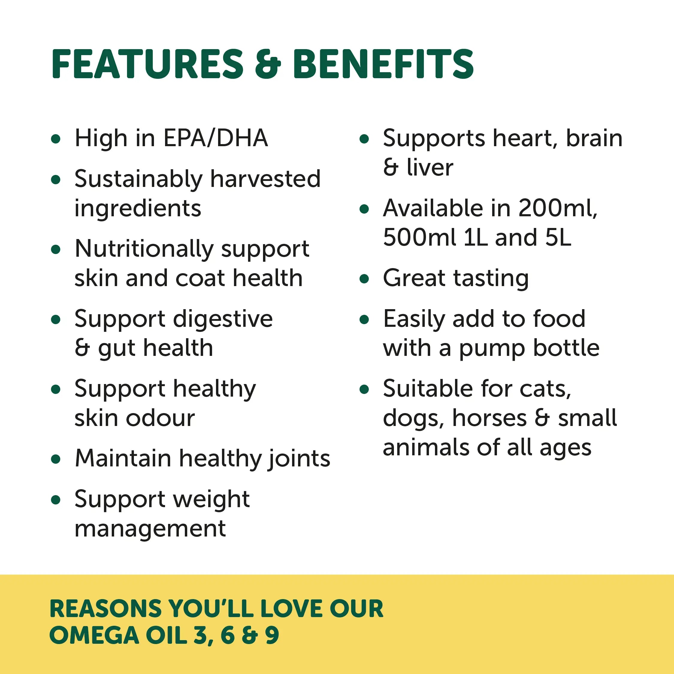 natural animal solutions omega oil 3, 6, and 9 for dogs and cats features and benefits