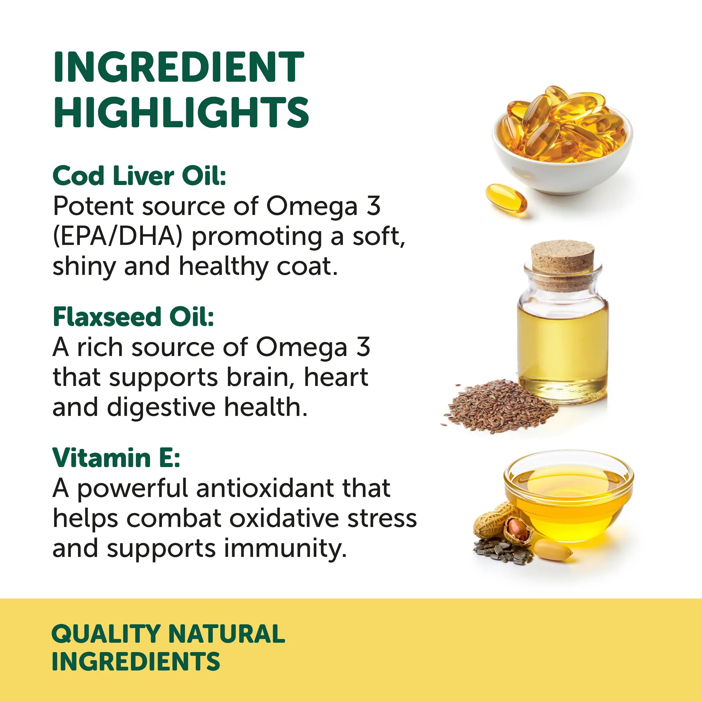 natural animal solutions omega oil 3, 6, and 9 for dogs and cats ingredients highlights