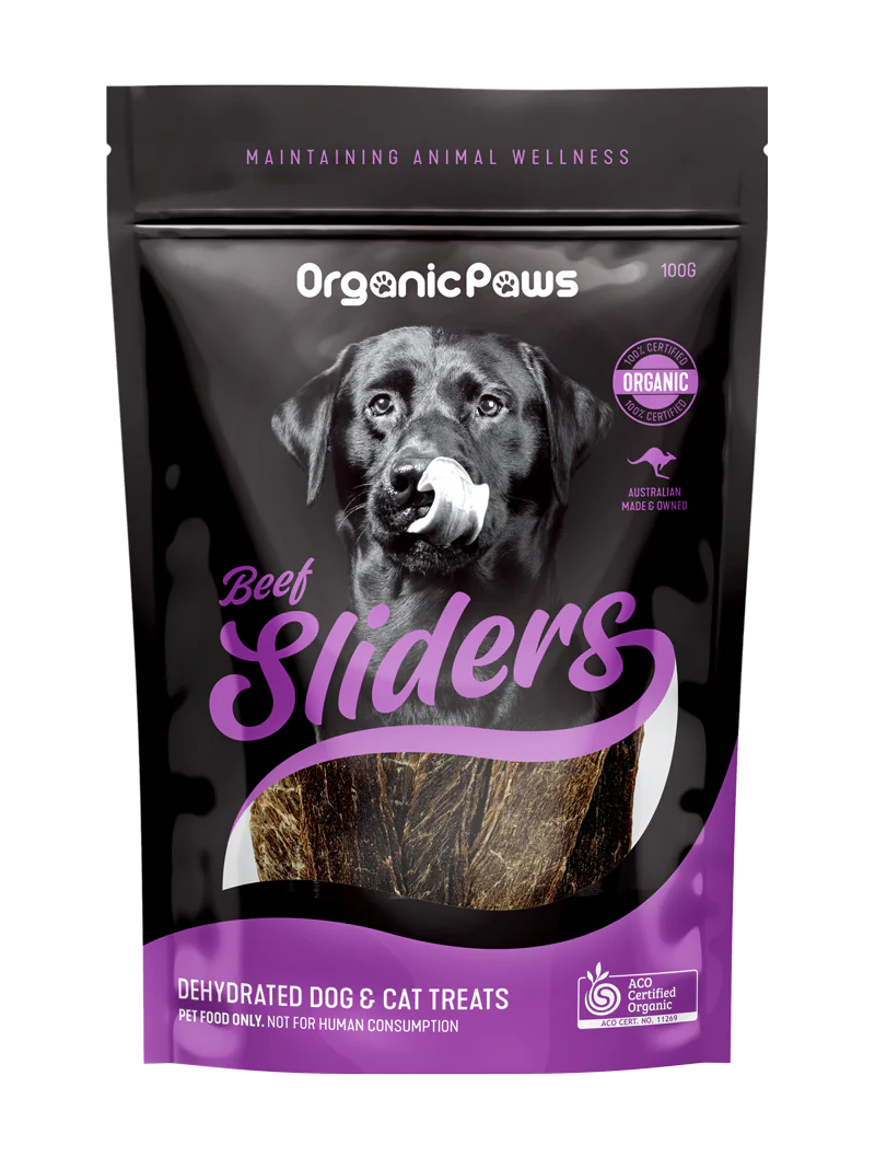 organic paws beef sliders dehydrated dog treats 100g