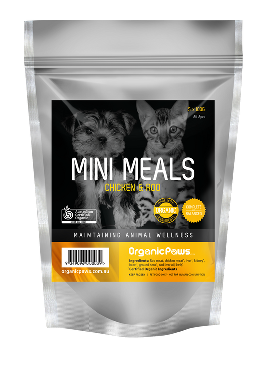 ORGANIC PAWS Raw Dogs & Cat Food Mini Meals Chicken & Kangaroo 500G