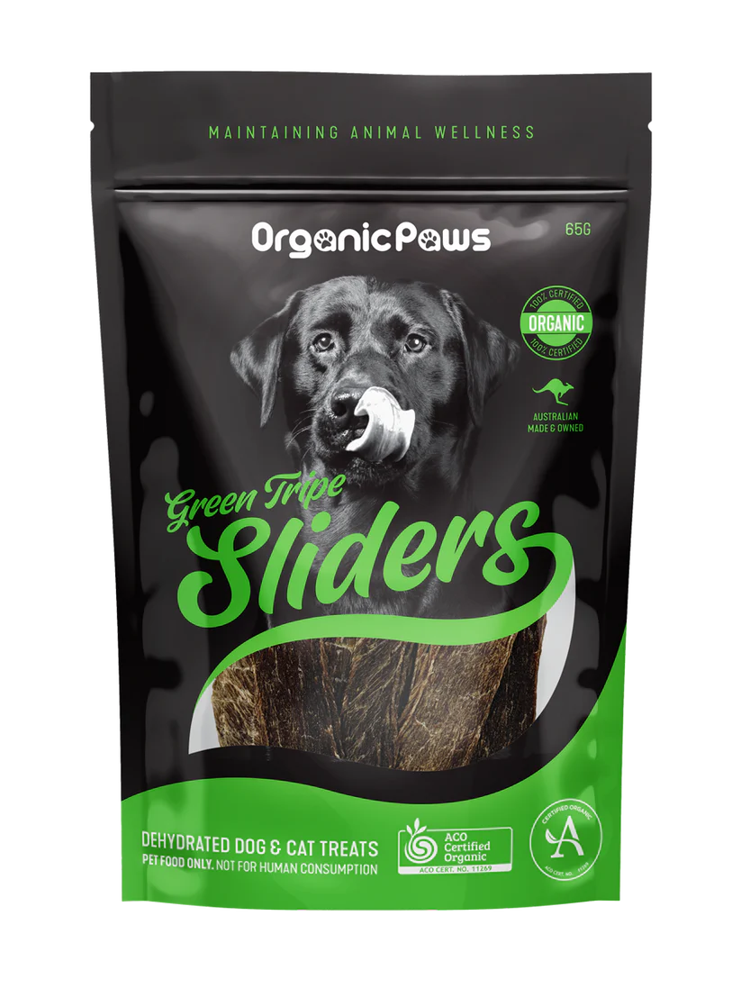 organic paws green tripe sliders dehydrated dog treats 100g