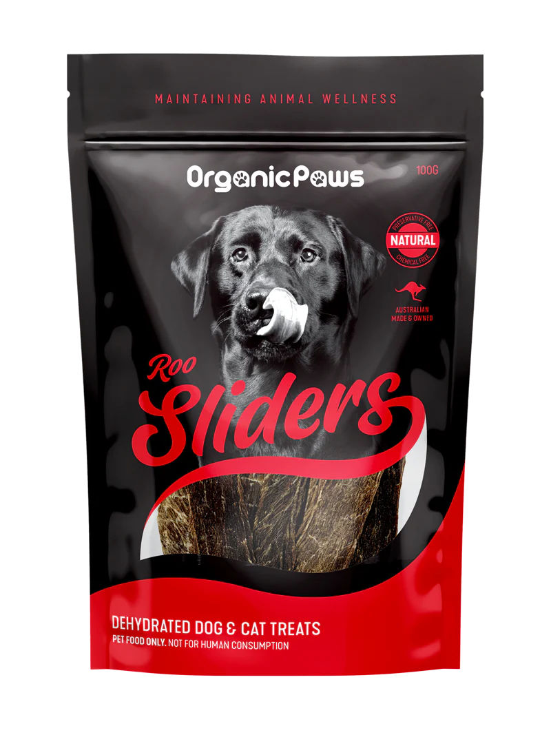 organic paws kangaroo sliders dehydrated dog treats 100g