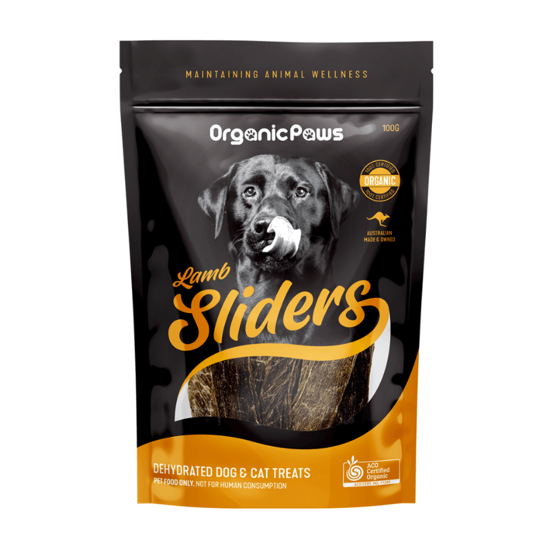 organic paws lamb sliders dehydrated dog treats 100g