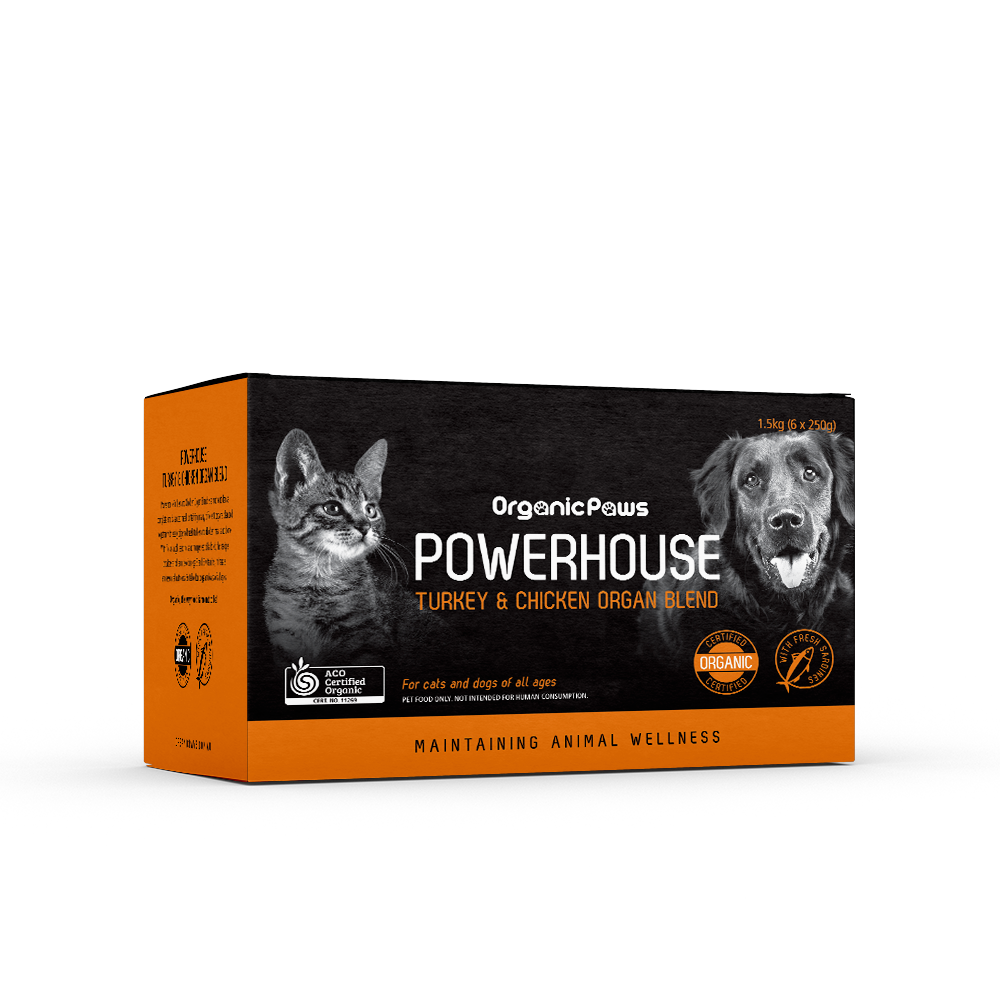 ORGANIC PAWS Raw Dogs & Cat Food Powerhouse Turkey & Chicken Organ Blend 1.5KG
