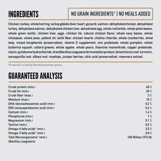 ORIJEN Original Cat food ingredients and guaranteed nutritional analysis