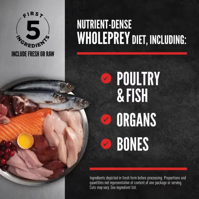 ORIJEN Original Cat nutrient-dense WholePrey ingredients with poultry, fish, organs and bones