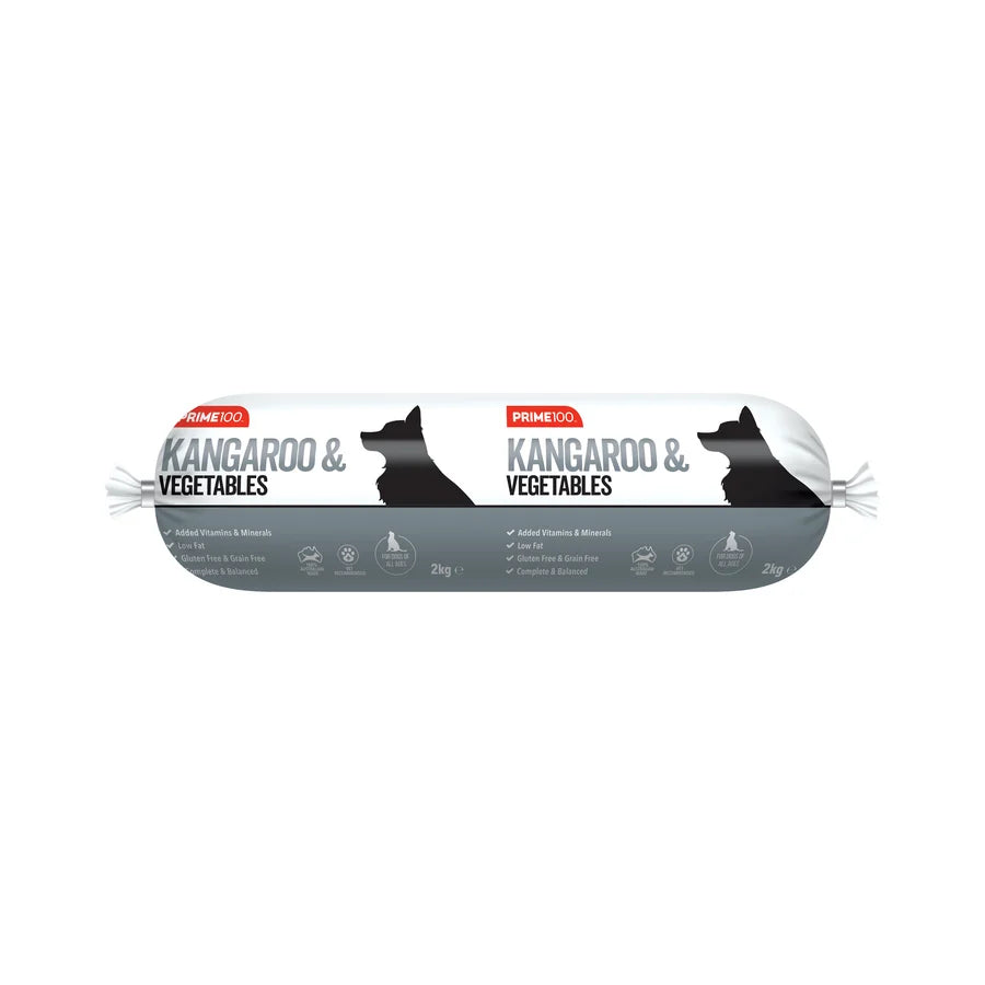 PRIME100 Kangaroo & Vegetables Roll Fresh Dog Food 2kg front