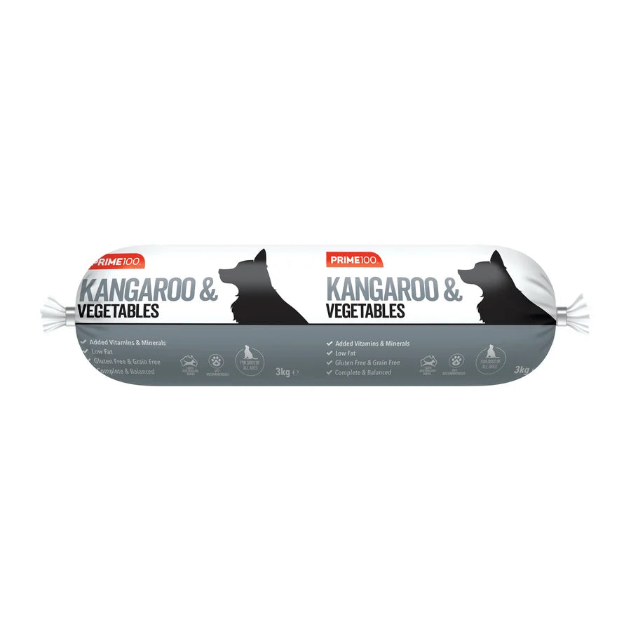PRIME100 Kangaroo & Vegetables Roll Fresh Dog Food 3kg front