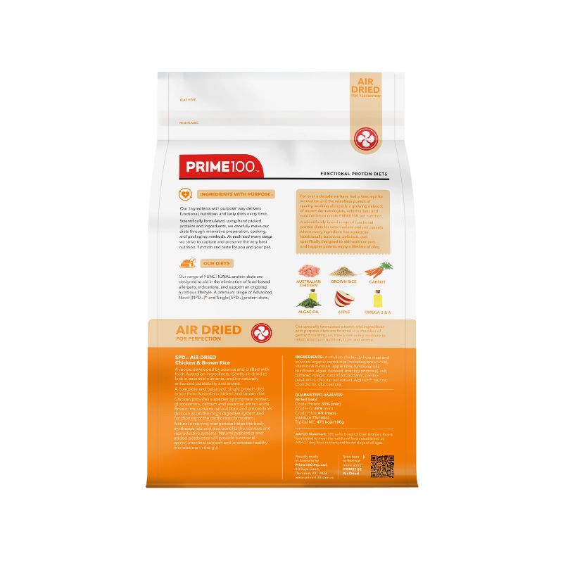 Prime100 SPD Air Chicken and Brown Rice Dry Dog Food 2.2KG back