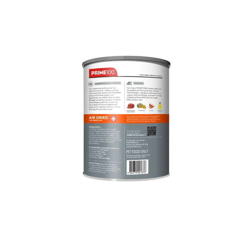 Prime100 SPD Air Dried Kangaroo and Pumpkin Dry Dog Food 600G back