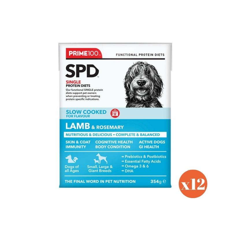 prime100 spd lamb and rosemary slow cooked wet dog food 354g x12