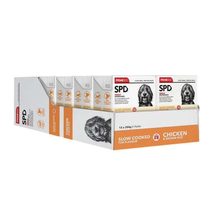 prime100 spd slow cooked chicken brown rice 354gx12