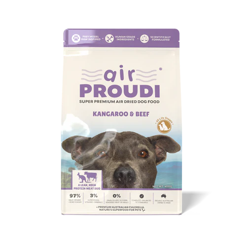 proudi kangaroo and beef air dried dog food front