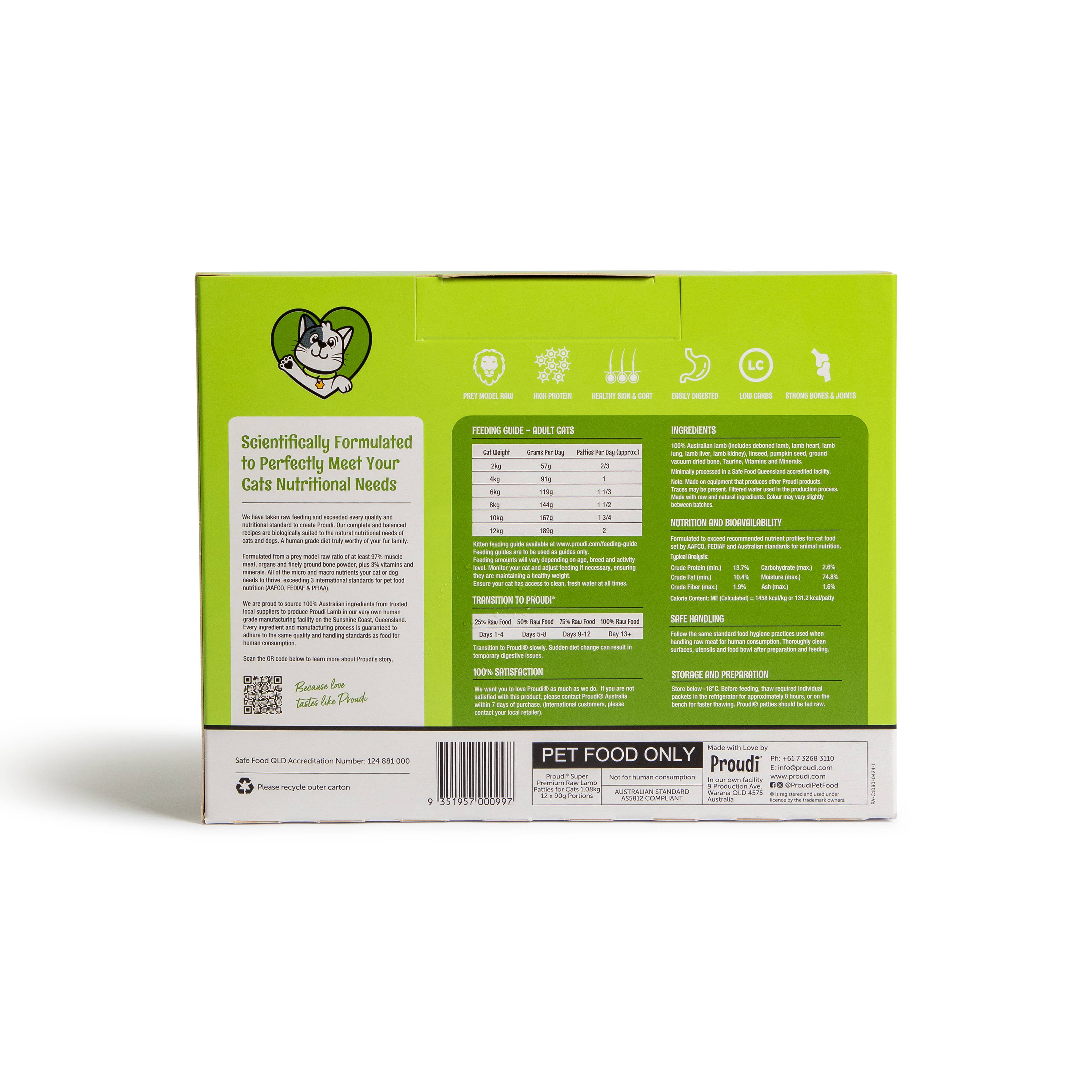 Proudi Lamb Raw Cat Food 1.08KG back