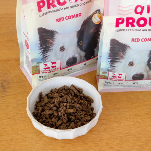 proudi red combo air dried dog food display