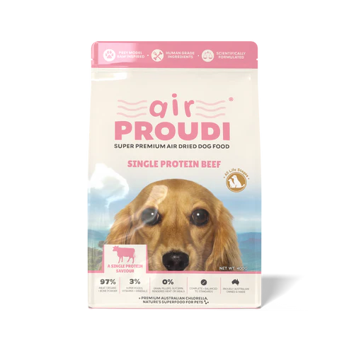 proudi grain free single protein beef air dried dog food front