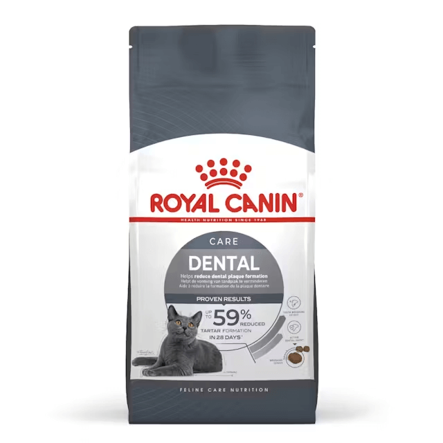 Royal Canin Dental cat food package on a white background
