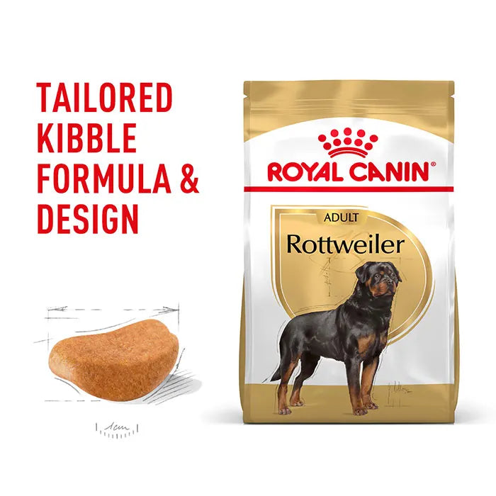 Royal Canin Rottweiler Adult dry dog food with tailored kibble shape and formula for Rottweilers