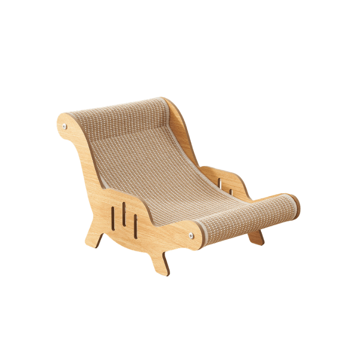 curved sisal cat scratcher chair with wooden frame for indoor cats