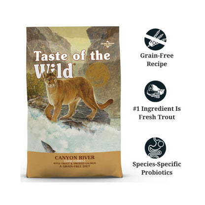 taste of the wild grain free canyon iver trout and smoked salmon dry cat food features