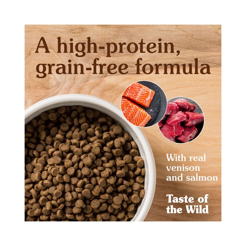 taste of the wild grain free rocky mountain venison salmon dry cat food ingredients and kibbles display