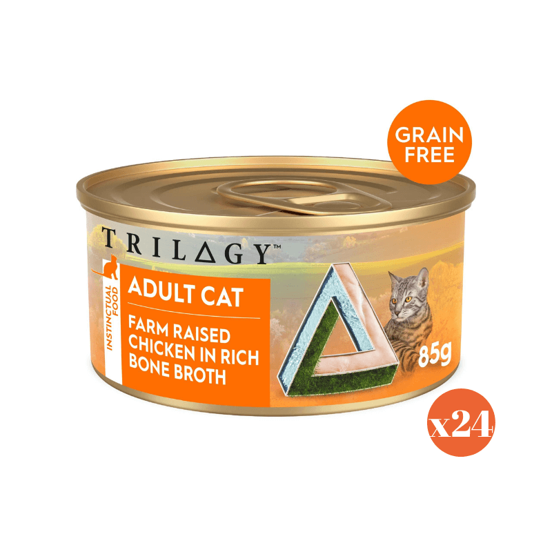 rilogy grain free farm raised chicken in rich bone broth adult wet cat food 85gx24