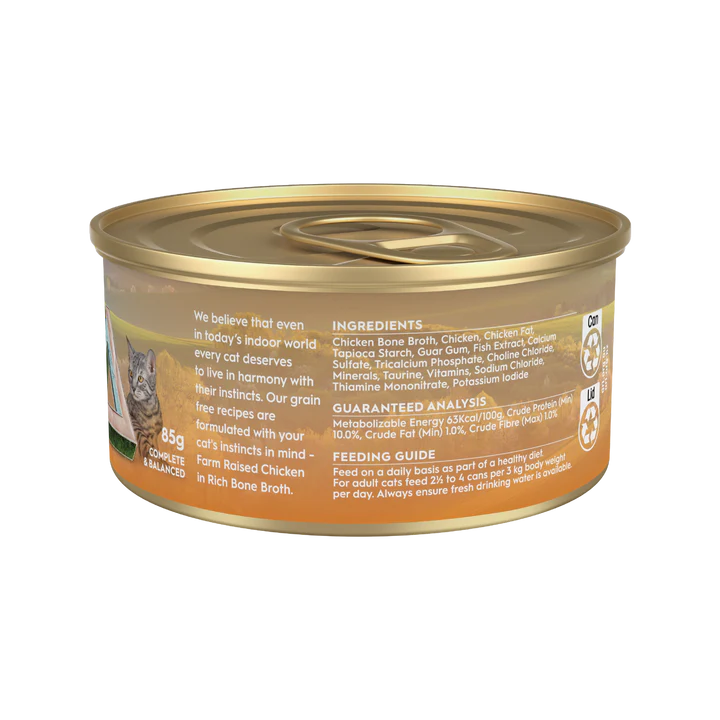 trilogy grain free farm raised chicken in rich bone broth adult wet cat food 85g back