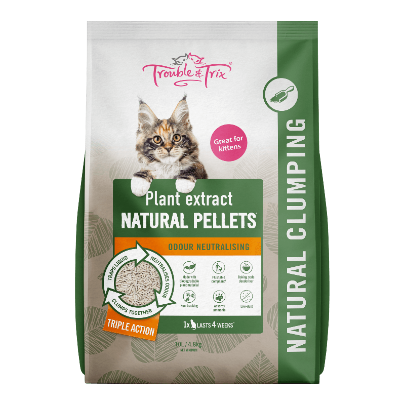 Front view of Trouble & Trix Natural Pellets Cat Litter 10L