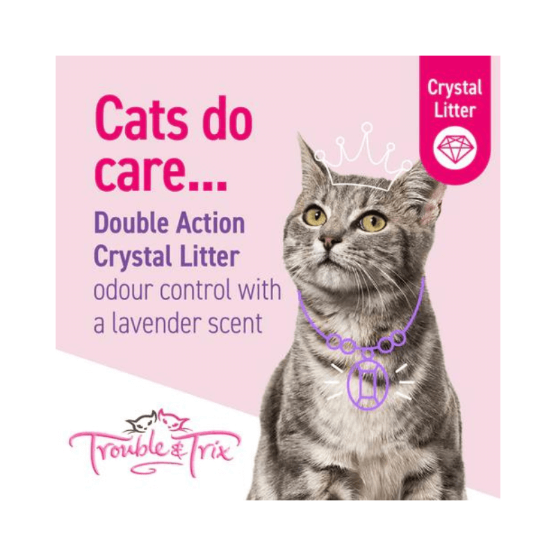 Trouble & Trix AntiBac Crystal Cat Litter Lavender Double Action with odour control for cats.