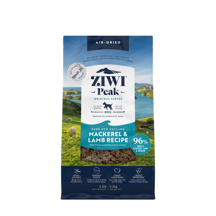 ziwi peak grain free mackerel and lamb air dried dog food 2.5kg