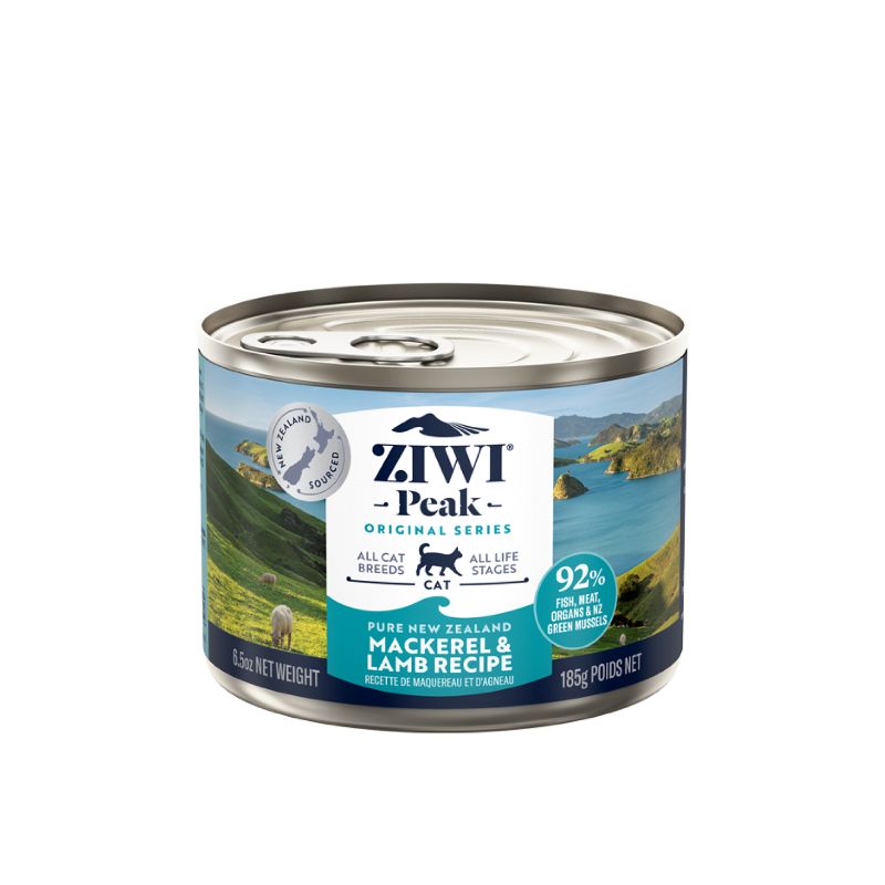 ziwi peak grain free mackerel and lamb wet cat food canned 185g
