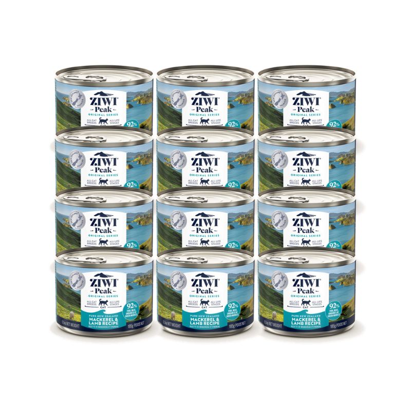 ziwi peak grain free mackerel and lamb wet cat food canned 185gx12