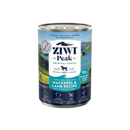 ziwi peak grain free mackerel and lamb wet dog food canned 390g