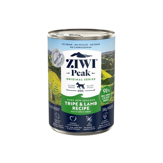 ziwi peak grain free tripe and lamb wet dog food canned 390g