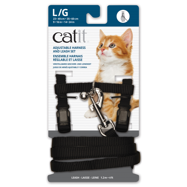 Catit Nylon Cat Adjustable Harness and Lead Large black - ADS Pet Store