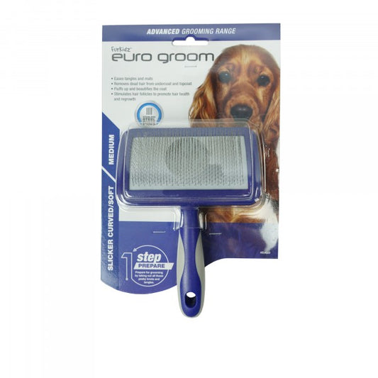Furkidz Euro Groom Dog Curved Slicker Soft Medium - ADS Pet Store