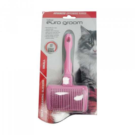 Furkidz Euro Groom Self Cleaning Small Slicker Brush Soft Pin for Cats