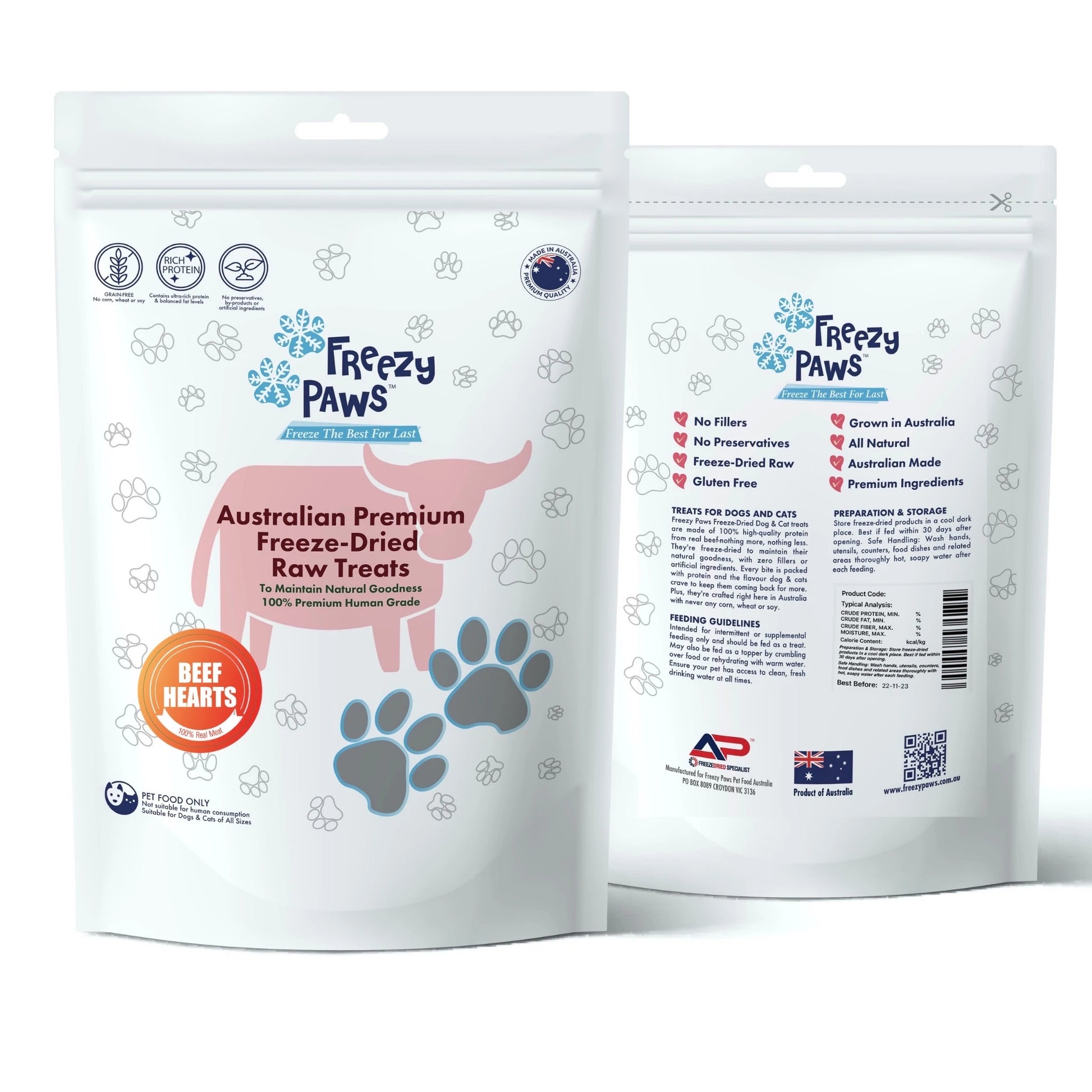 Freezy Paws Freeze-Dried Beef Heart Raw Treats for Pet Cat Dog 100G - ADS Pet Store