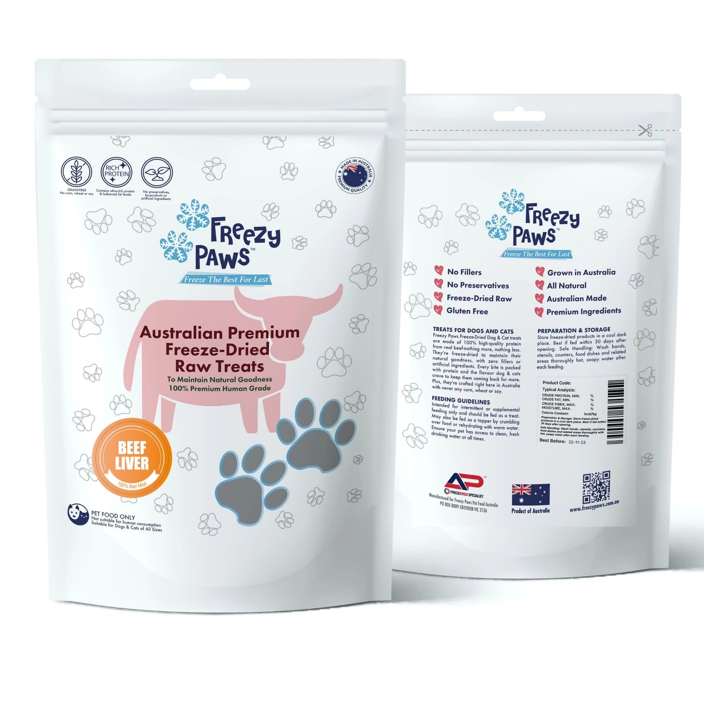 Freezy Paws Freeze-Dried Beef Liver Raw Treats for Pet Cat Dog 100G